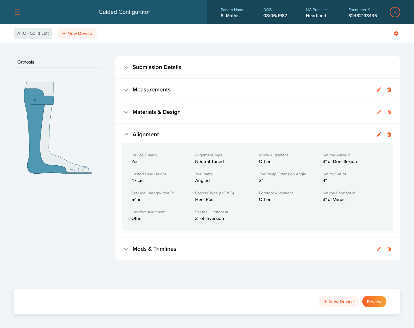 Hanger Clinic guided configurator, alignment step for an ankle-foot orthosis